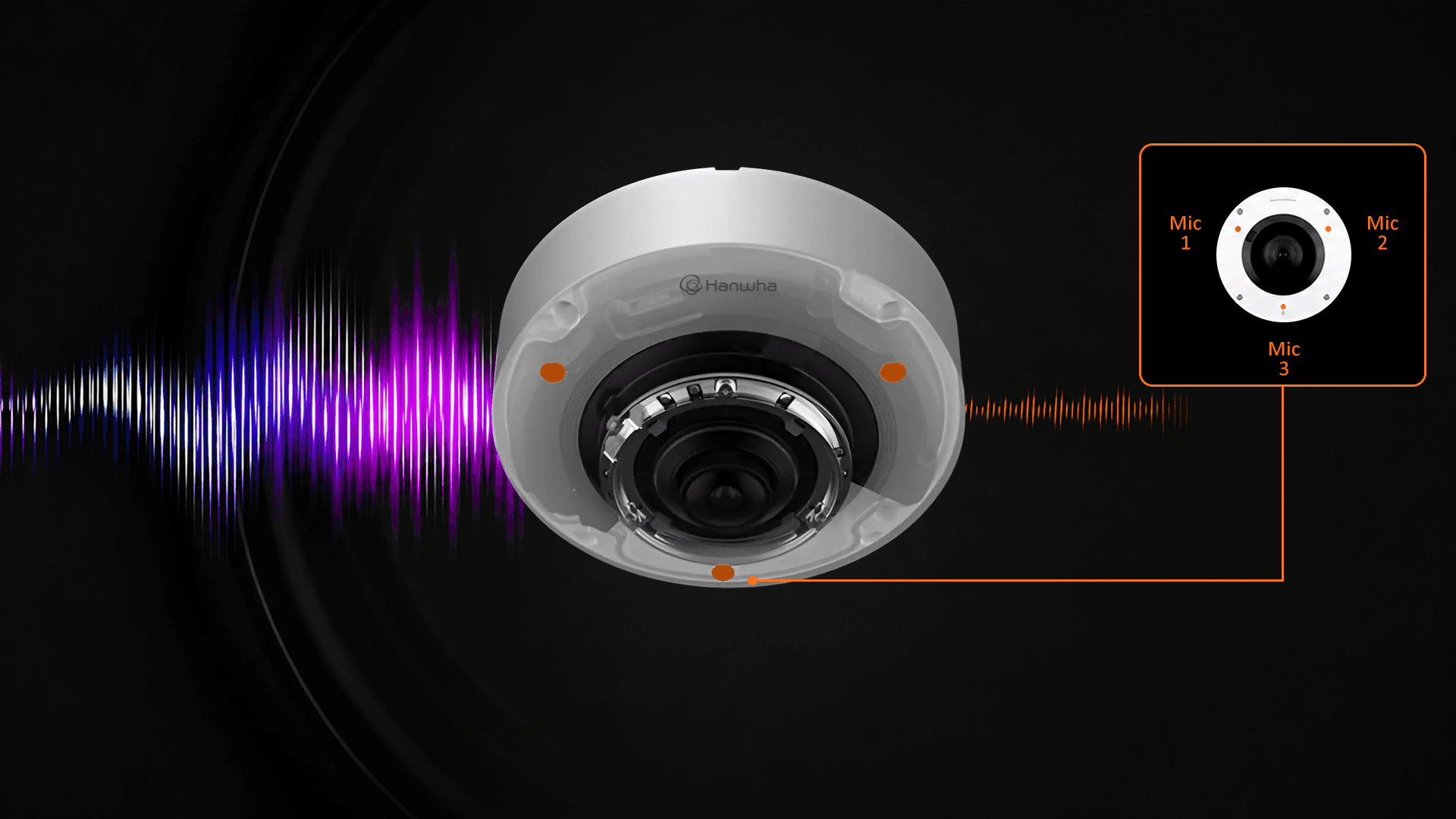 Three microphones capture clear audio and detect critical sounds