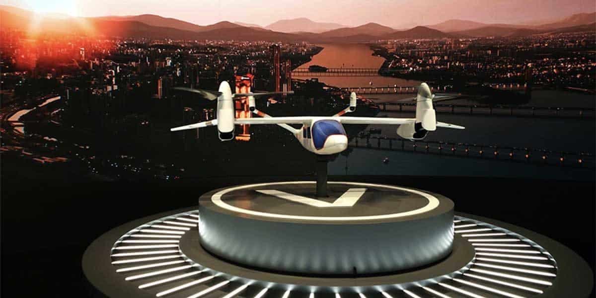 Una maqueta del taxi aéreo Butterfly, desarrollado conjuntamente por Hanwha Systems y Overai